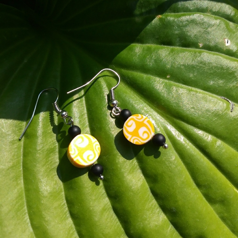Handmade Yellow and White Rubber Beaded Earrings